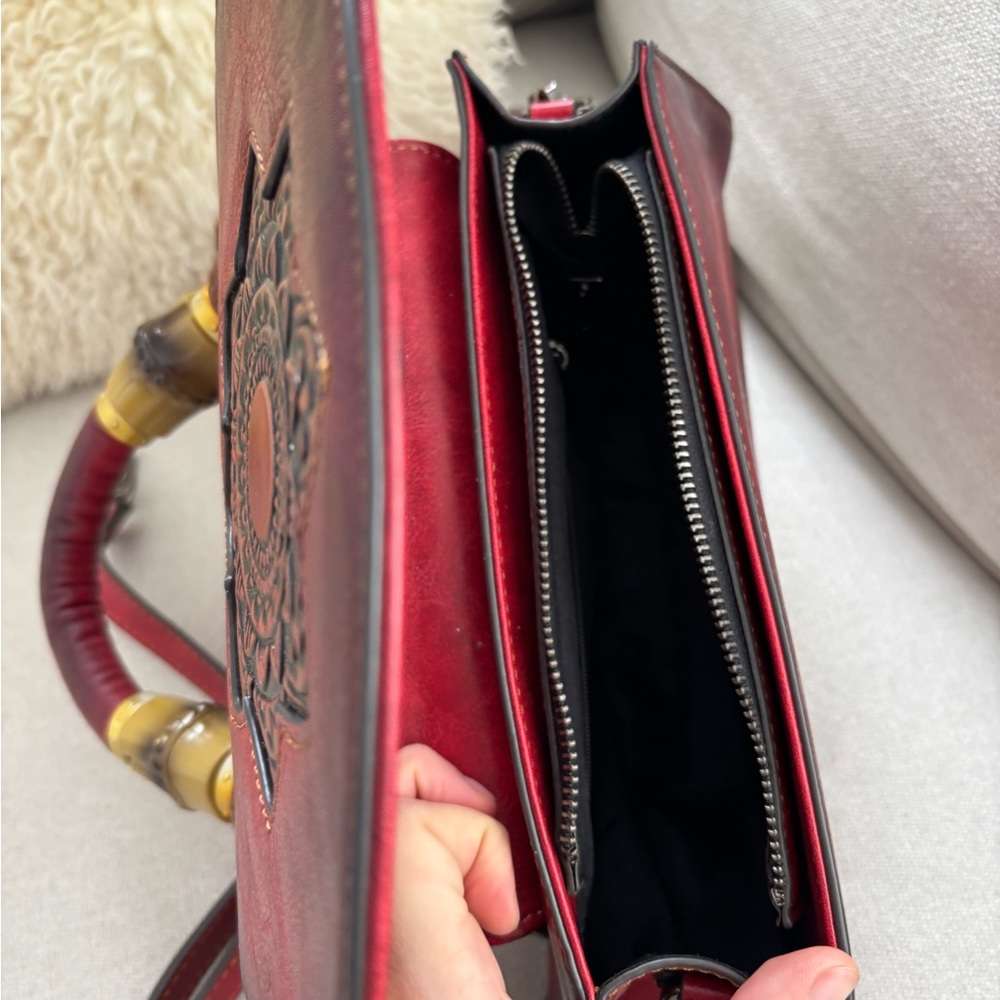 Red leather handmade handbag new - Picture 2 of 5